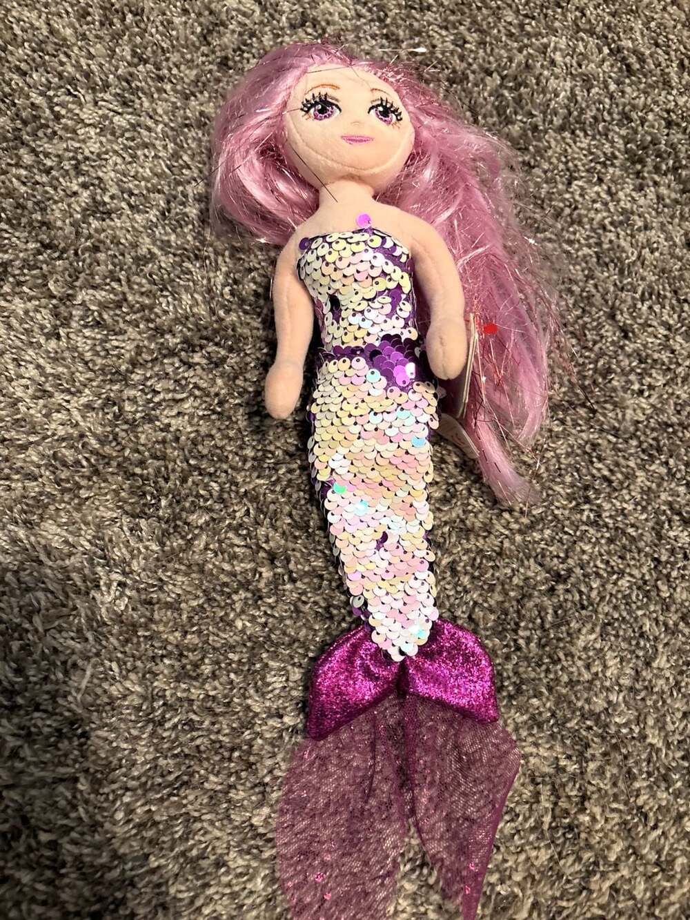 Ty Sea Sequins Lorelei Mermaid Plush Doll Pink Hair Reversible Sequins 10" - Picture 1 of 4